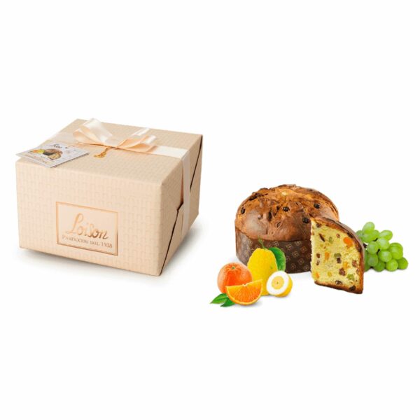 Panettone pyragas Loison su razinomis dėžutėje