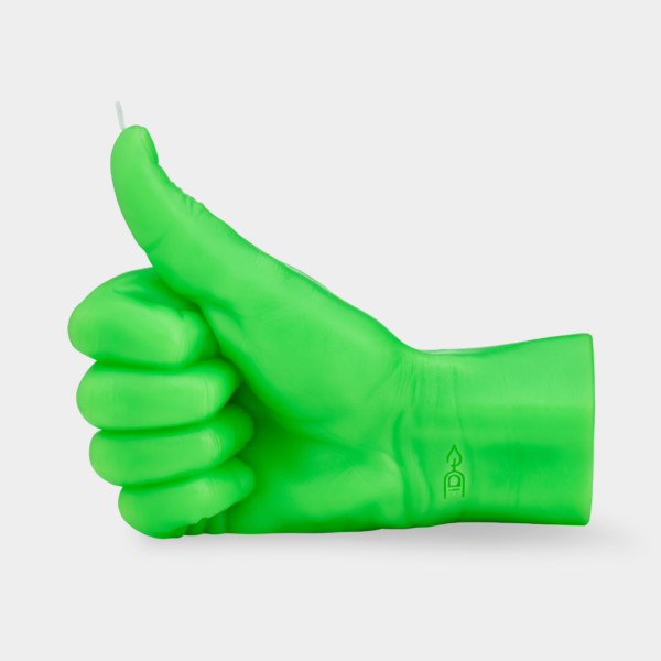 Rankų gestų žvakė - Thumbs up - neoninė žalia